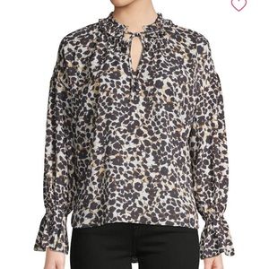 SANCTUARY Ruffle Collar Animal Print‎  Blouse Size S